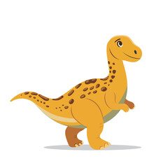 cartoon dinosaur with yellow skin and brown spots standing on its hind legs, set against a plain vector background