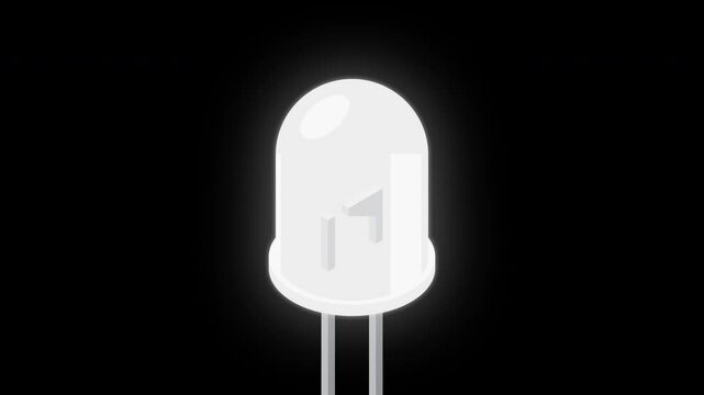 White led isometric animation. LED semiconductor composition. Light emitting diode. Electronic component in isometric style. Transparent background with alpha channel