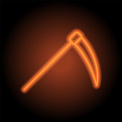 Scythe simple icon. Flat design. Orange neon on black background