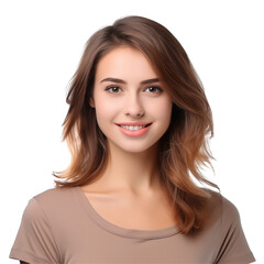 Fototapeta premium Portrait Of A Smiling Young Woman With Light Brown Hair And Natural Makeup