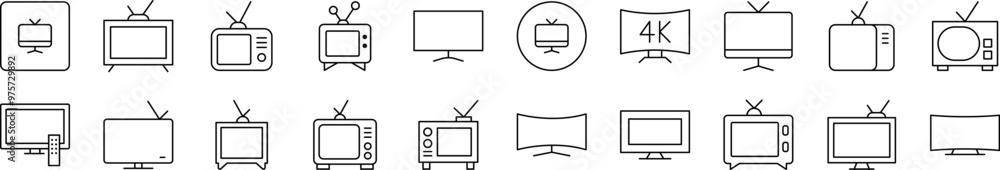 Poster collection of line icons of tv set. editable stroke. minimalistic linear pictogram for design of car