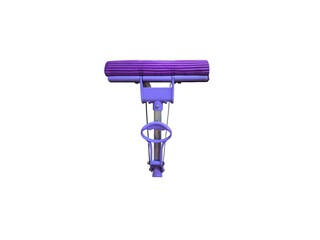Purple sponge plastic mop with aluminium handle isolated on white background. Cleaning equipment