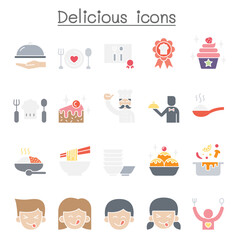 Delicious icons set in flat color style