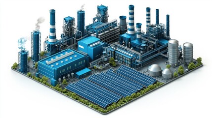 A large industrial complex with a lot of machinery and a lot of smoke