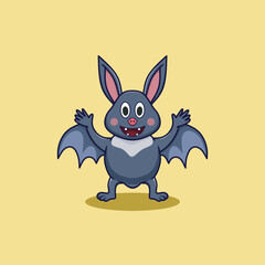 Halloween bat character. Illustration for Halloween decorations. Simple vector with cute animal from different side. Cartoon flat vector isolated on colorful background. 