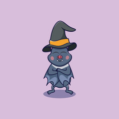 Halloween bat character. Illustration for Halloween decorations. Simple vector with cute animal from different side. Cartoon flat vector isolated on colorful background. 