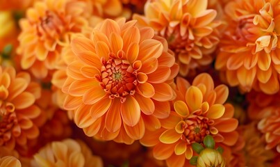 Close up of orange dahlias background