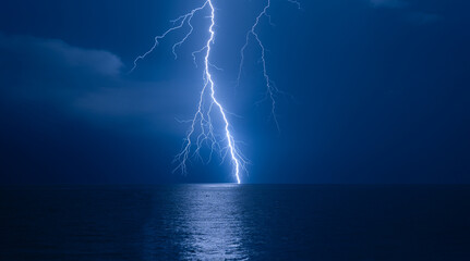 Stormy night with vivid lightning over Black Sea, Adjara