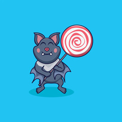 Halloween bat character. Illustration for Halloween decorations. Simple vector with cute animal from different side. Cartoon flat vector isolated on colorful background. 