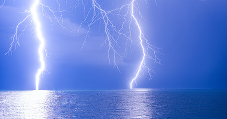 Dramatic lightning strikes over the Black Sea in Adjara