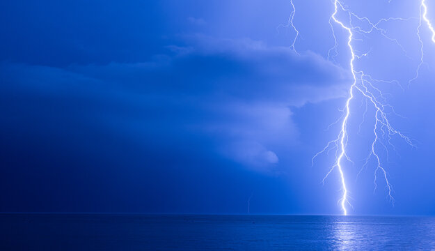 Lightning storm over the Black Sea in Adjara, Georgia