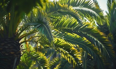 Obraz premium Palm trees on the background of the jungle. Tropical background.