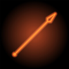 Spear simple icon. Flat design. Orange neon on black background