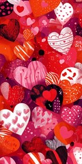 Colorful heart patterns in various shades, perfect for Valentine's Day decor.