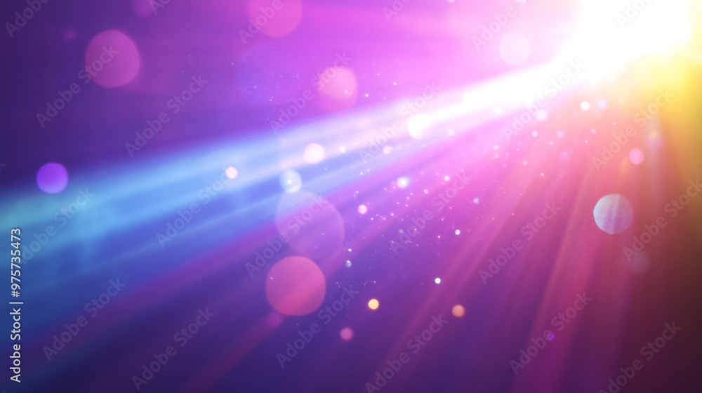 Poster bright beams of light illuminate a colorful abstract background with soft bokeh effects
