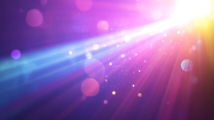 Obraz premium Bright beams of light illuminate a colorful abstract background with soft bokeh effects