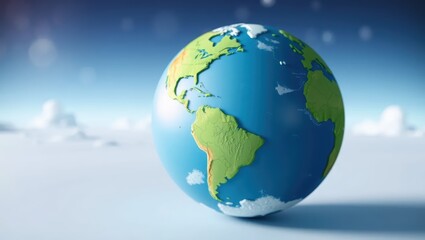 Fototapeta premium 3D Globe Earth Model on Blue Sky Background