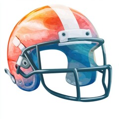 Fototapeta premium Cartoon-style football helmet, fun and playful design, bright primary colors illustration, isolated on white background