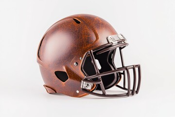 Fototapeta premium Vintage leather football helmet, retro sports equipment, textured illustration, earthy brown tones, isolated on white background