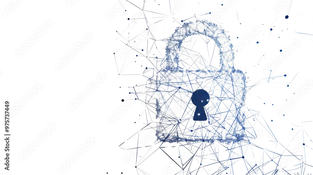 Poster padlock symbol from lines and triangles on transparent background