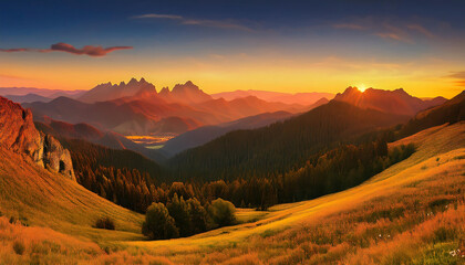  Panoramic mountain landscape at sunset, featuring the Vršatec mountains in Slovakia, glowin_1(782)