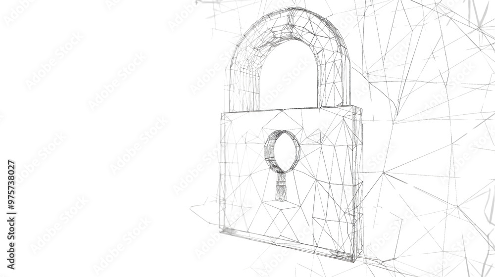 Poster padlock symbol from lines and triangles on transparent background