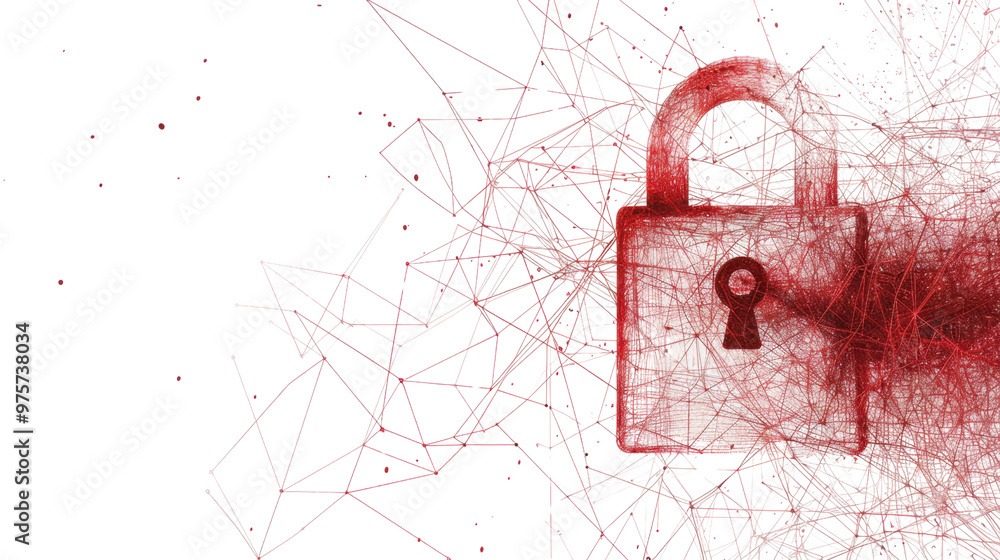 Poster padlock symbol from lines and triangles on transparent background