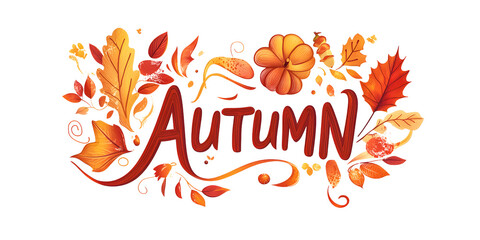 Design a vector illustration of text style with the text AUTUMN with a stylish and artistic lettering style. Use warm, rich colors like deep oranges, reds