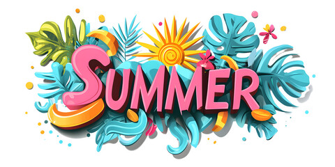 Obraz premium a vibrant and trendy vector illustration text style with the text SUMMER in rich, bold colors. The lettering should be playful and dynamic, incorporating