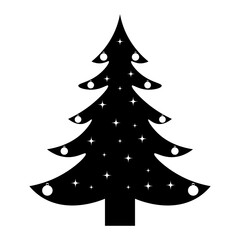 Silhouette of Christmas Tree. Isolated on White Background