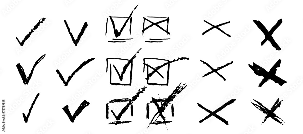 Poster set of ticks and crosses for to do list or vote. vector quiz elements ok yes or no signs for answeri