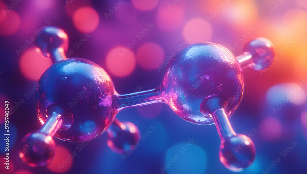 Poster stunning visual of a molecular structure with colorful bokeh, highlighting science and innovation in