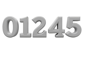 Metallic Silver Numbers 0 to 5, 3D Typography Set Transparent Background Cutout, PNG File