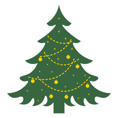 Christmas Tree Illustration with Flat Cartoon Design. Isolated Vector.