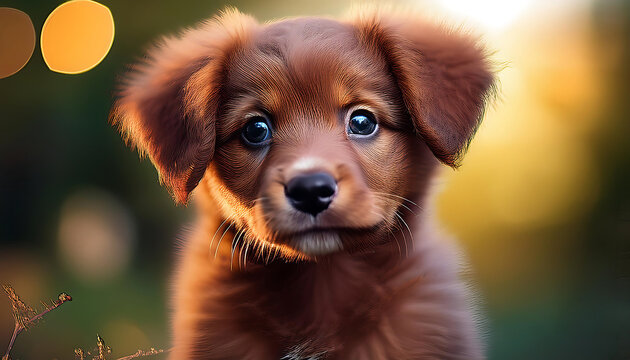  Portrait of a brown puppy, with a soft bokeh background, capturing the cuteness of the pet._1(803)