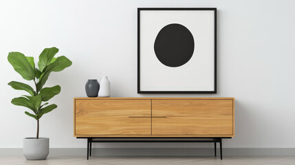 Teak wood sideboard in a minimalist living space