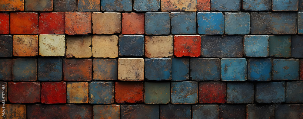 Aufkleber an artistic array of colorful tiles arranged in a geometric pattern, perfect for backgrounds and des