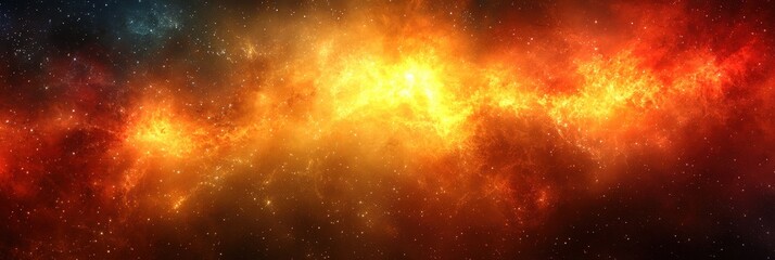 Naklejka premium A stunning cosmic scene featuring vibrant colors of orange and red amidst a starry backdrop, evoking a sense of wonder and beauty.