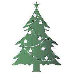 Green Christmas Tree Silhouette with Gradient Color. Vector Illustration on White Background