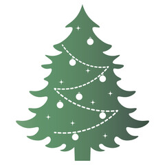 Green Christmas Tree Silhouette with Gradient Color. Vector Illustration on White Background