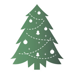 Green Christmas Tree Silhouette with Gradient Color. Vector Illustration on White Background