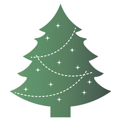 Green Christmas Tree Silhouette with Gradient Color. Vector Illustration on White Background