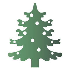 Green Christmas Tree Silhouette with Gradient Color. Vector Illustration on White Background
