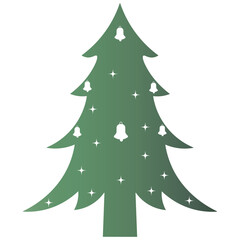 Green Christmas Tree Silhouette with Gradient Color. Vector Illustration on White Background
