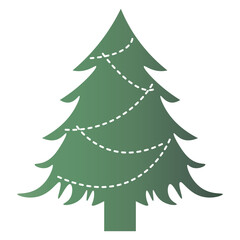 Green Christmas Tree Silhouette with Gradient Color. Vector Illustration on White Background