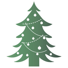 Green Christmas Tree Silhouette with Gradient Color. Vector Illustration on White Background