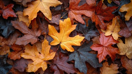 Autumn leaves: Fallen seasonal golden leaves. golden, red and orange hues. Autumn. Fall. October. November. Beautiful nature Background.