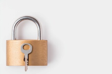 A padlock with a key inserted, halfway turned, symbolizing access or unlocking, isolated on white background