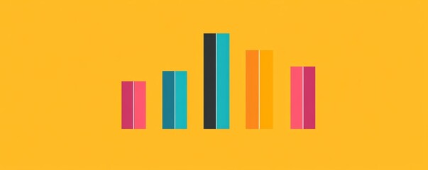 Colorful bar chart graphic on orange background. Abstract design representing data and analysis. Ideal for presentations, reports, and infographics.