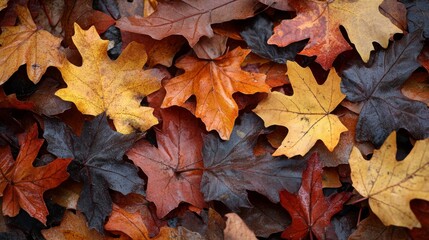Autumn leaves: Fallen seasonal golden leaves. golden, red and orange hues. Autumn. Fall. October. November. Beautiful nature Background.